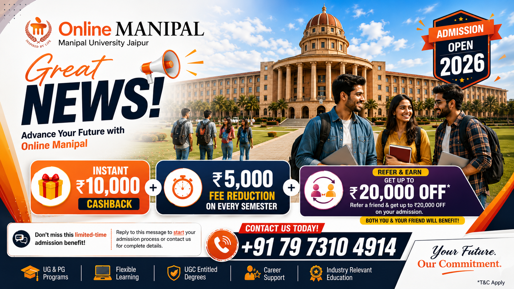 Online Manipal Admission 2026: Get ₹10,000 Instant Cashback + ₹5,000 Fee Reduction Every Semester + ₹20,000 Referral Benefit | Complete Admission Guide