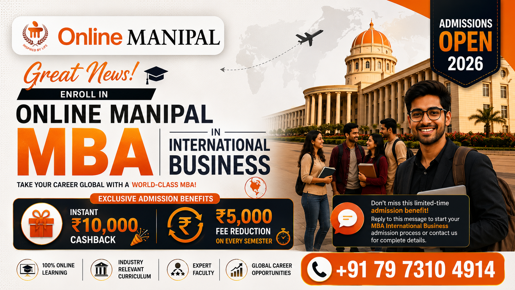 Online Manipal MBA International Business Admission 2026 – Get ₹10,000 Instant Cashback + ₹5,000 Fee Reduction Every Semester